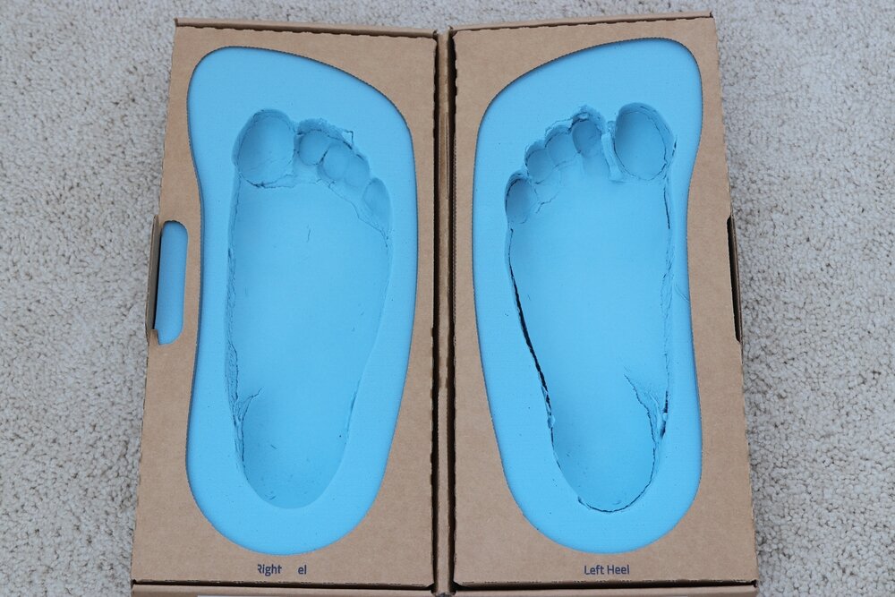 Custom Orthotics. Imprinted Foam Blocks To Create Foot Mold For a child.